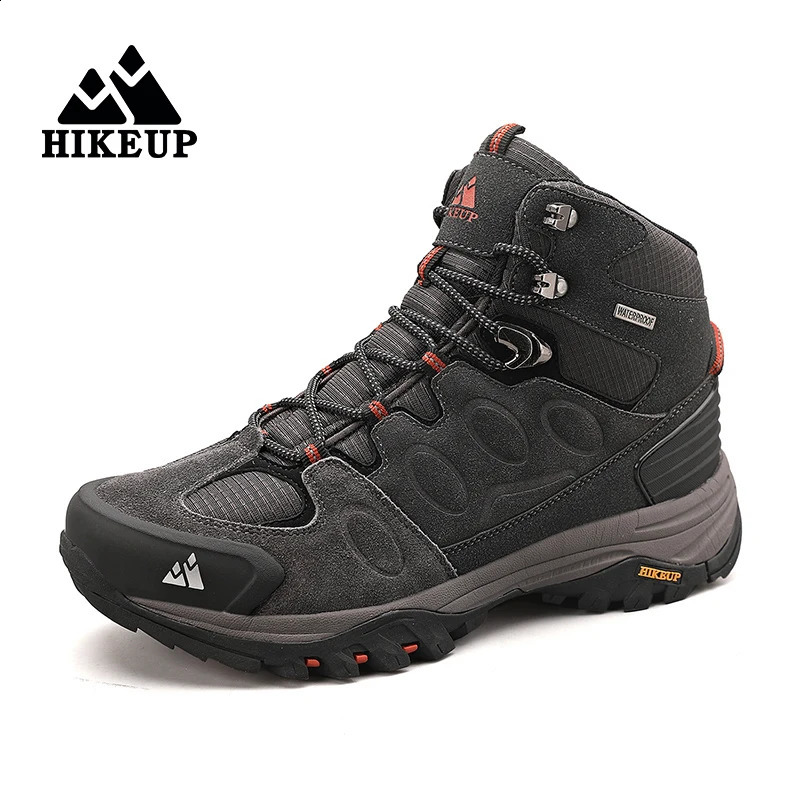 HIKEUP HighTop Men Hiking Boot Winter Outdoor Shoes LaceUp Nonslip Sports Casual Trekking Boots Man Suede Warm 241028