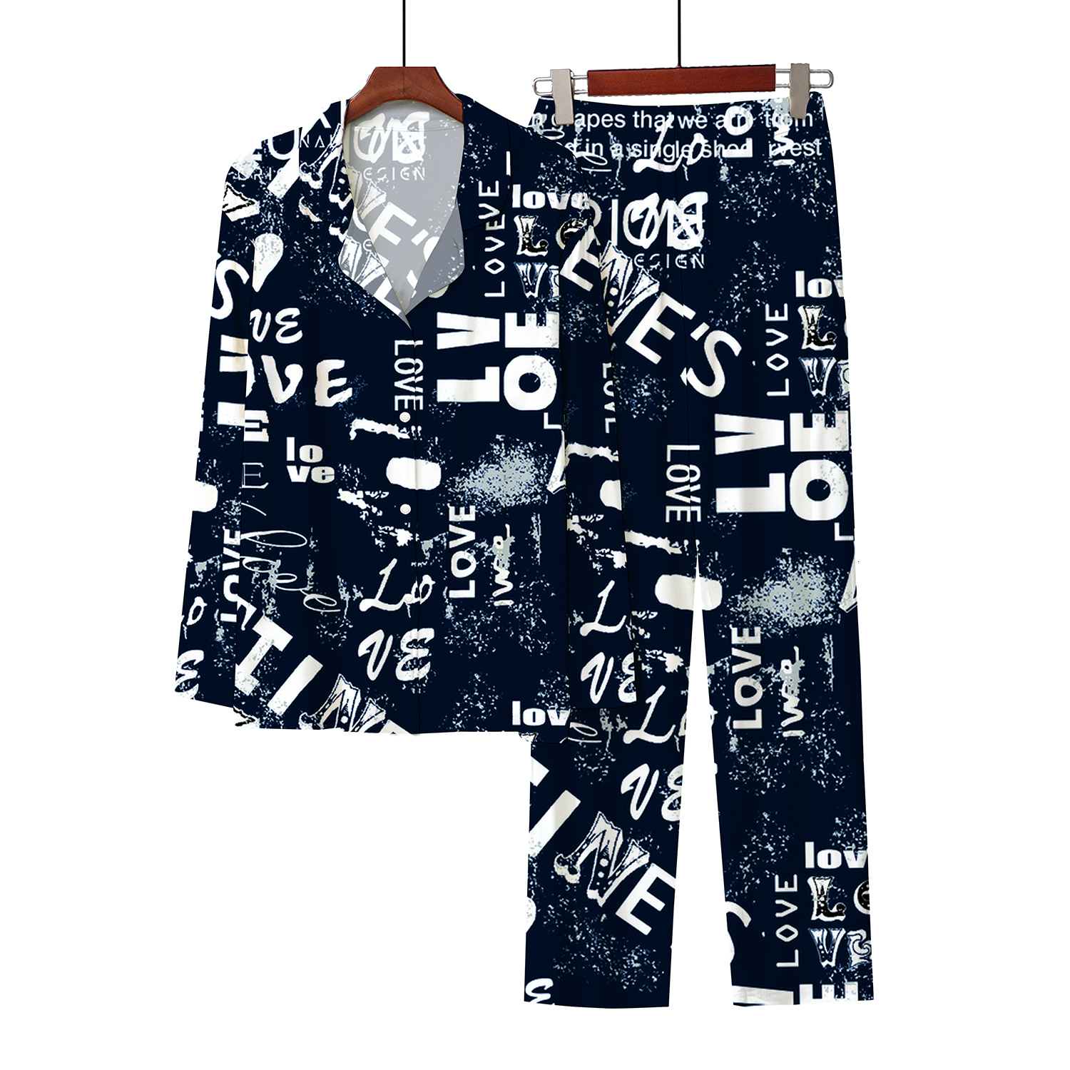 New designer 3D digital printed fashionable letter button cardigan wool sweater imitation cotton pajamas home casual set