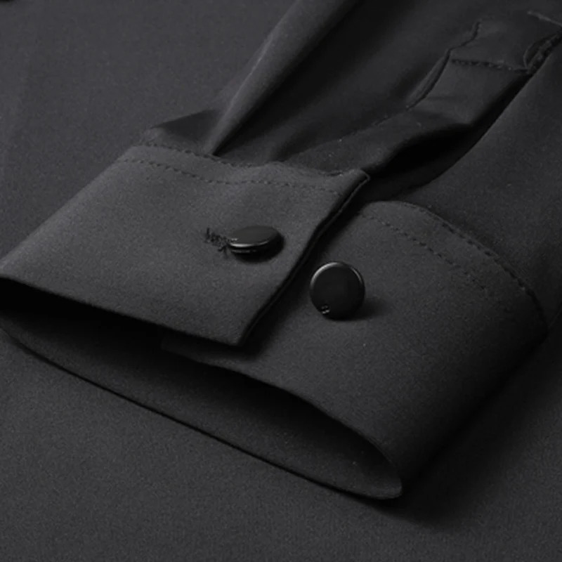 Mens high-quality solid high elasticity seamless comfortable long sleeved slim fit casual business formal dress 241007