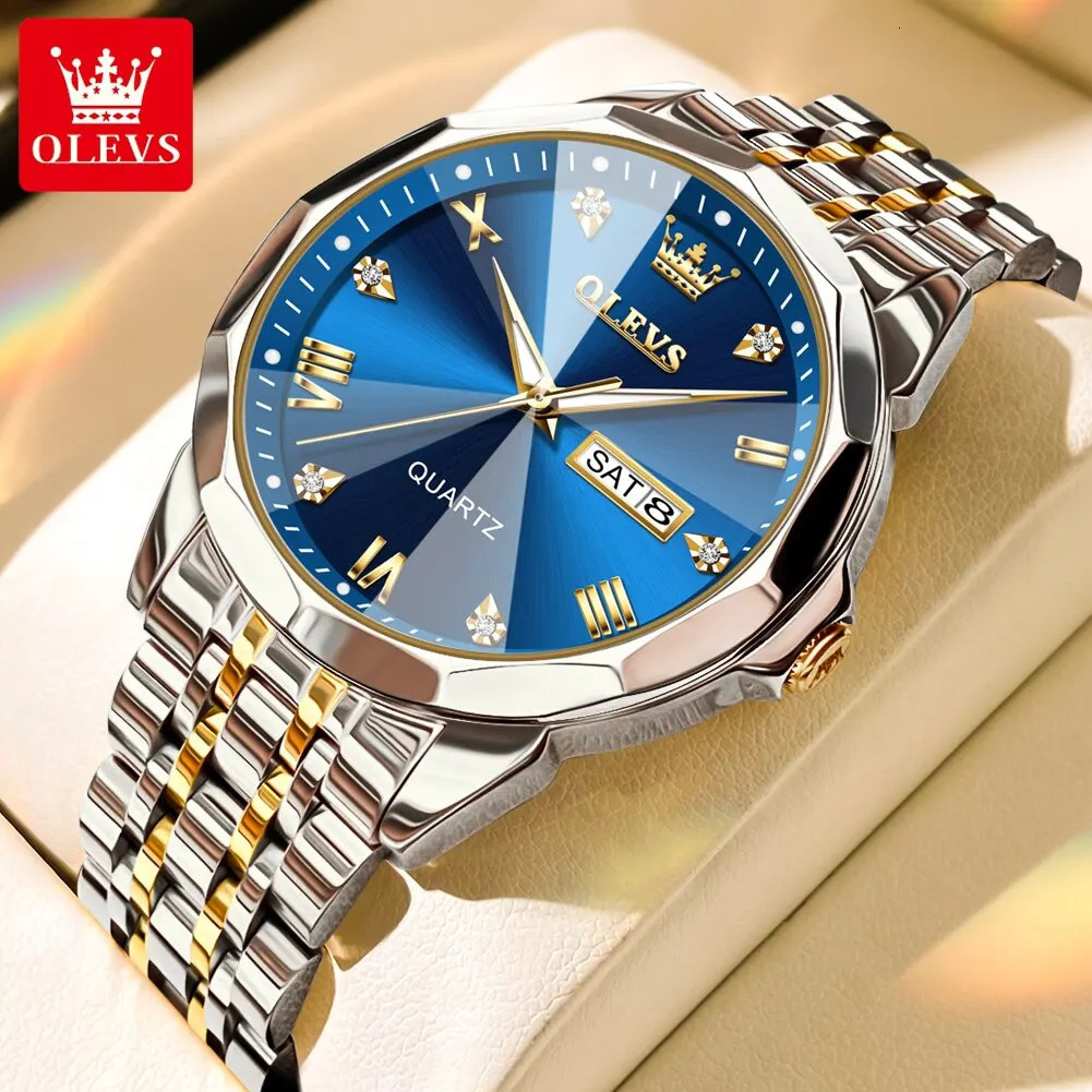 OLEVS Mens Watch Diamond Mirror Original Mens Quartz Watch Waterproof Luminous Stainless Steel Watch Mens Date Week 241019