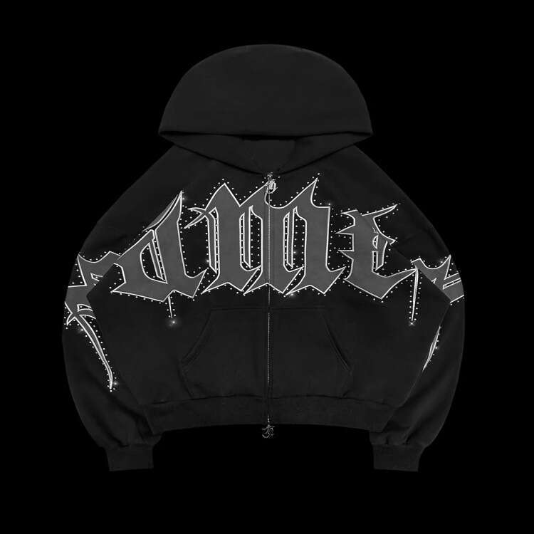 Spot cross-border autumn and winter American street letter inlaid diamond print loose casual hooded sweatshirt zipper sweatshirt wholesale