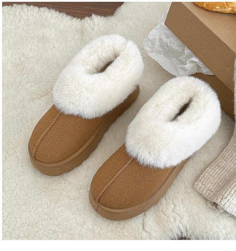 Boots Women's Round Flat Shoes For Women Slip-on Platform Short Plush Ankle Woman Snow Outdoor Anti-slip Keep Warm