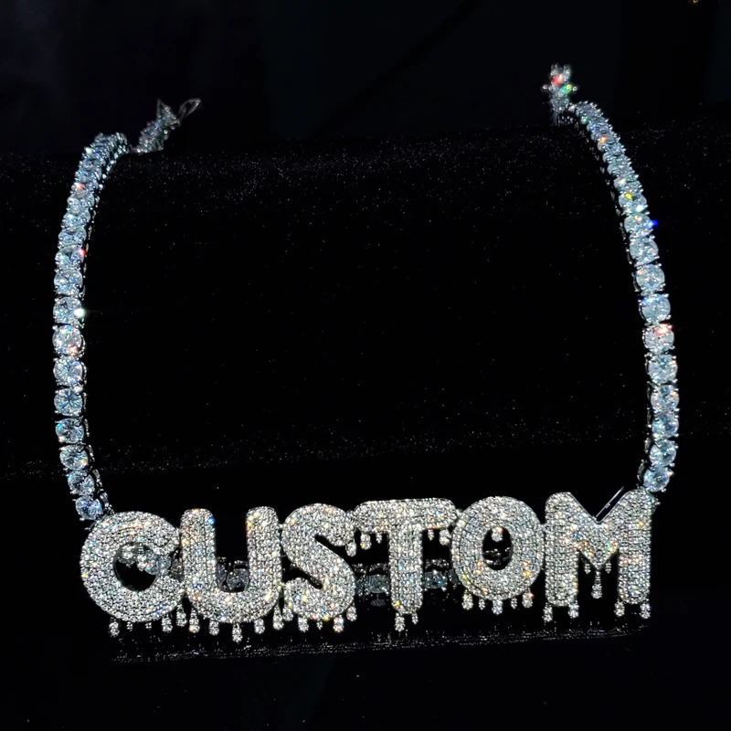 Customized Drippy Name necklace Copper with Zircon Pendant With tennis chain Hip Hop Jewelry 241019