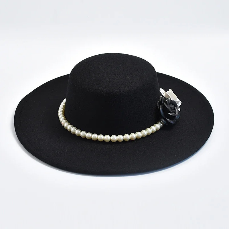 French Fedora womens hat 10CM wide brown flat top felt hat winter autumn derby wedding jazz hat 241019