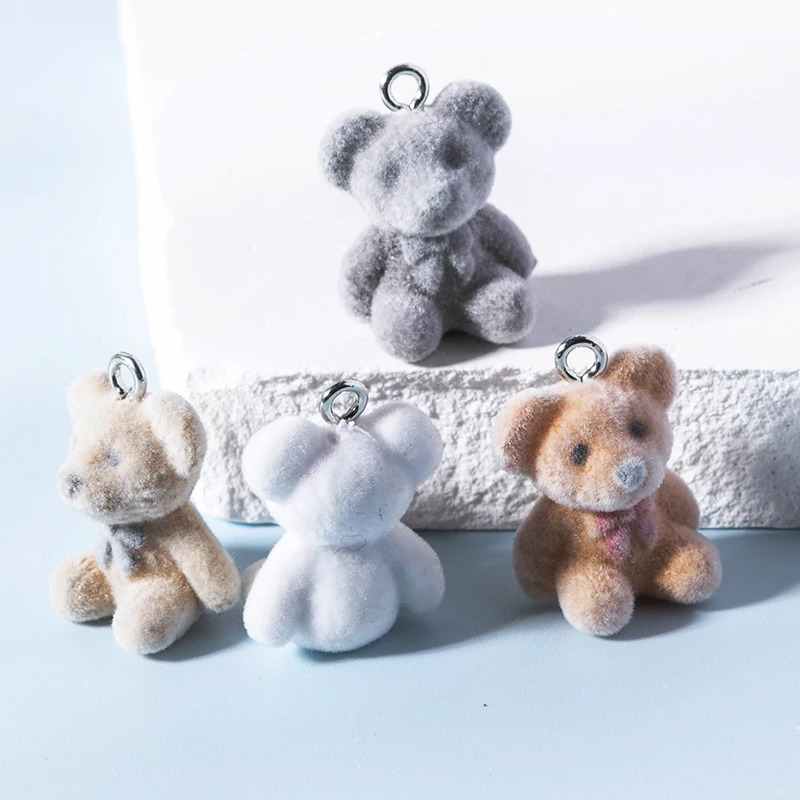 4pcs Korean Fashion Flocking Bear Charms Pendant for Girl Kawaii Colorful Jewelry DIY Accessories 241010