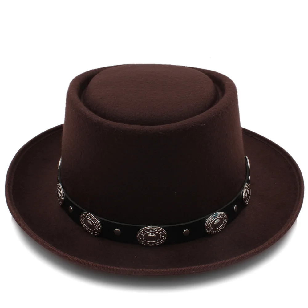 Womens pigskin hat dads wool flat bottomed Fedora hat suitable for ladies and gentlemen gamblers rowing machine Trilby hat size 58CM 241019