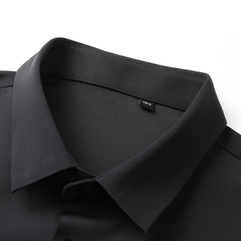 Mens high-quality solid high elasticity seamless comfortable long sleeved slim fit casual business formal dress 241007