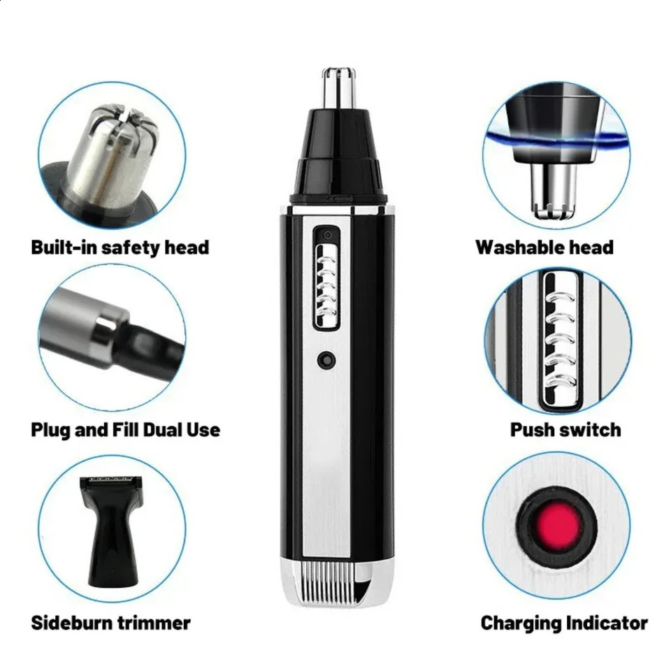 Sleek convenient and versatile 4-in-1 compact nose hair trimmer for men - Portable grooming kit for precision shaping of beard 241009