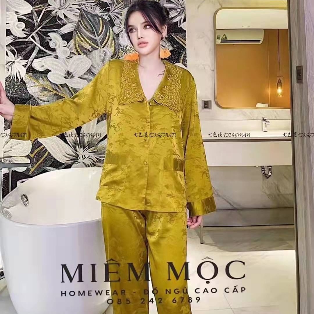 2024 Designer's New Silk Satin Pamas Women's SOLID-RAL Long Sleeved Pamas Pajamas