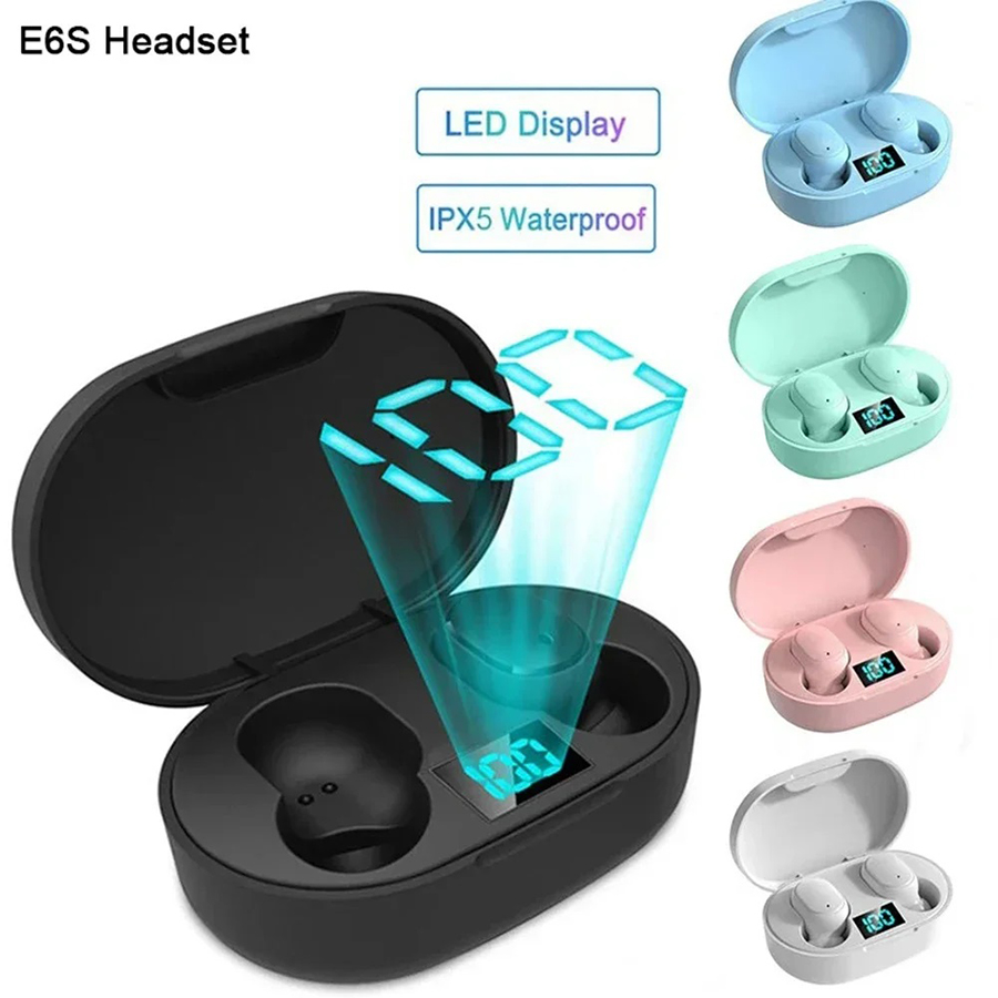 Wireless Earbuds Noise Canceling Waterproof Ear Buds in-Ear Stereo Headphones with LED Display Charging Case Bluetooth Earphone Headset Headphone E6S