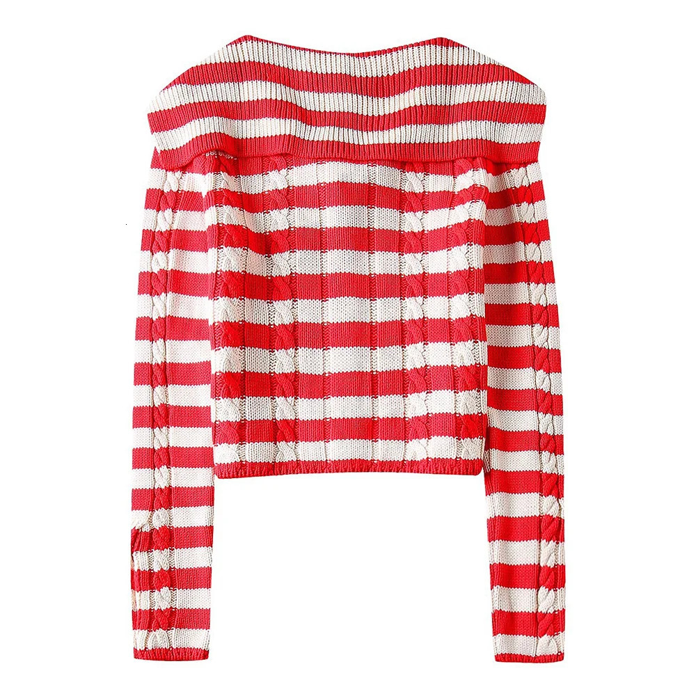 Aoaiys Knitted Open Knitted Womens Sweater Collar Autumn Winter Striped Coat Fashion Long Sleeve Single Chest 241019