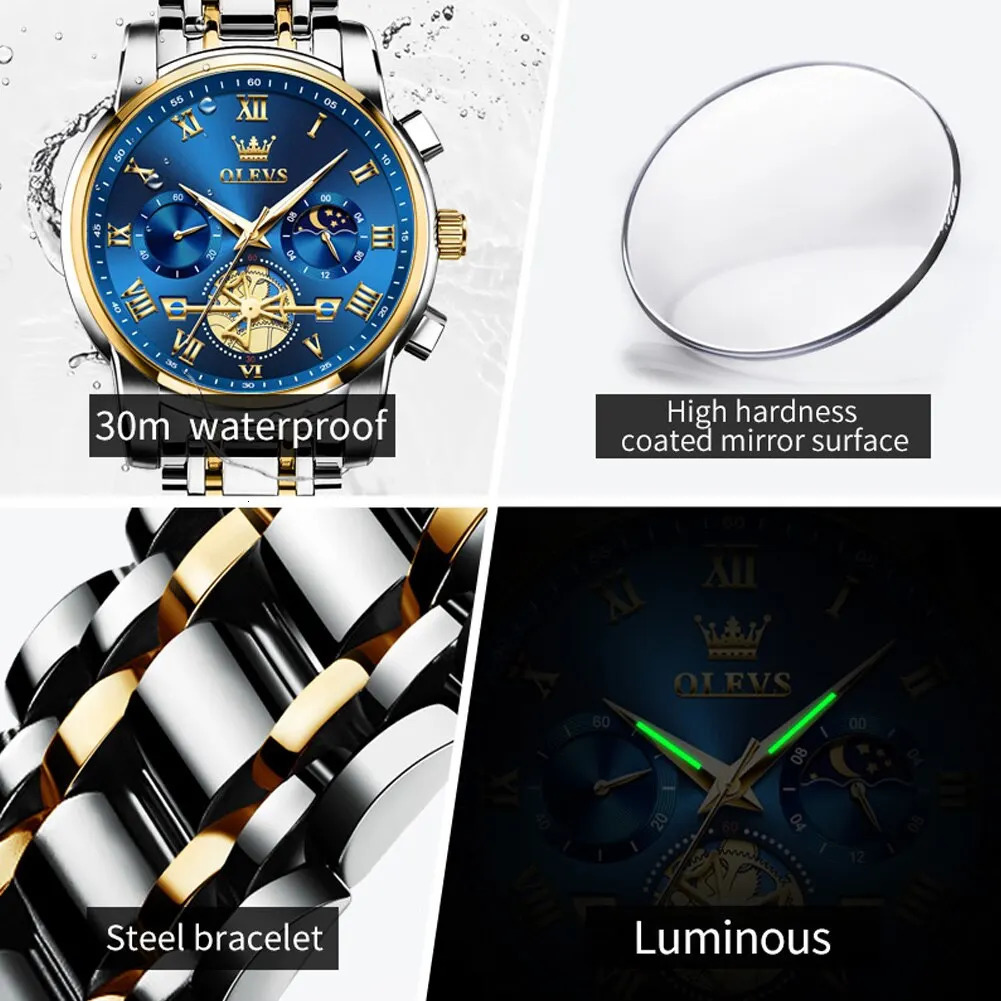 OLEVS top mens watch classic Roman dial mens watch original quartz waterproof luminous chronograph 241019