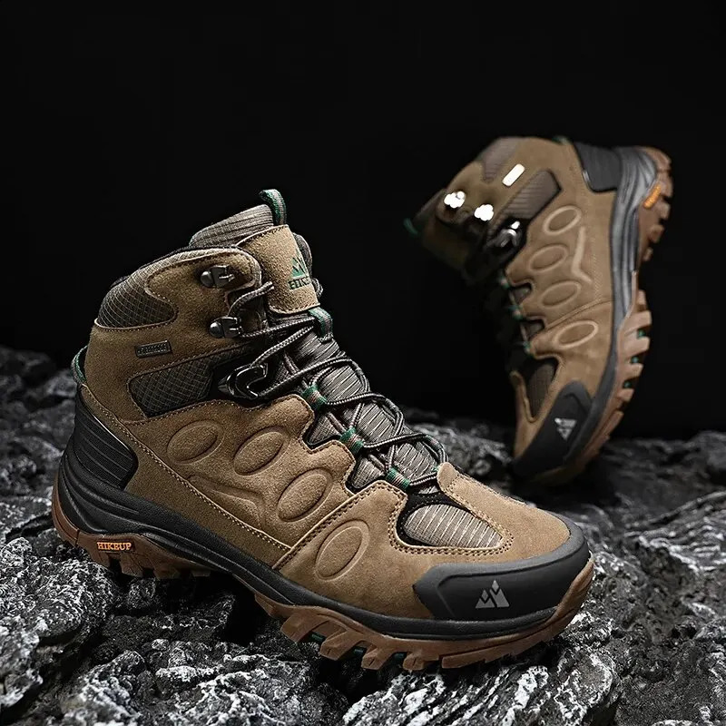HIKEUP HighTop Men Hiking Boot Winter Outdoor Shoes LaceUp Nonslip Sports Casual Trekking Boots Man Suede Warm 241028