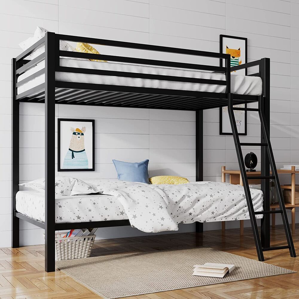 Over Metal Bed for Juniors Industrial Twin Bunk Beds FrameBlack