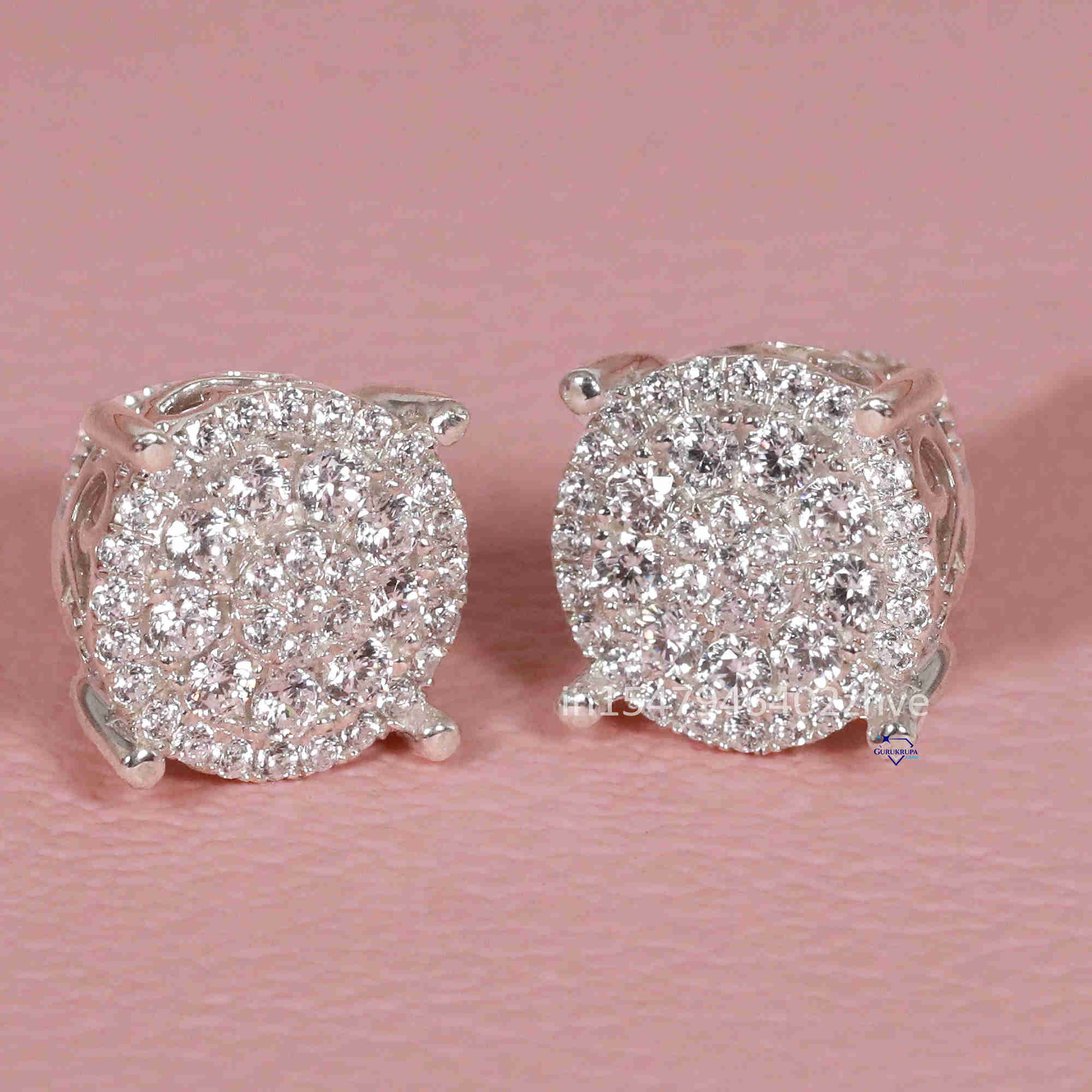 Charming 14 Kt white gold with round brilliant cut moissanite diamond handmade earrings for women with fancy look