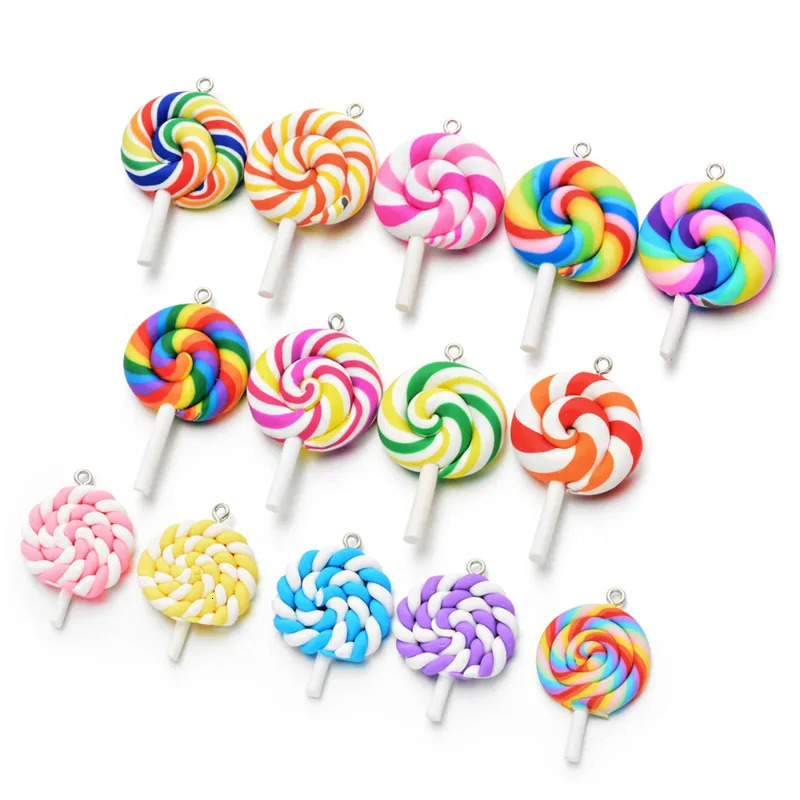 10pcspack Multicolor Soft Clay Simulation Lollipop Charms Pendant For Women Girls DIY Necklace Earrings Jewelry Accessories 241010