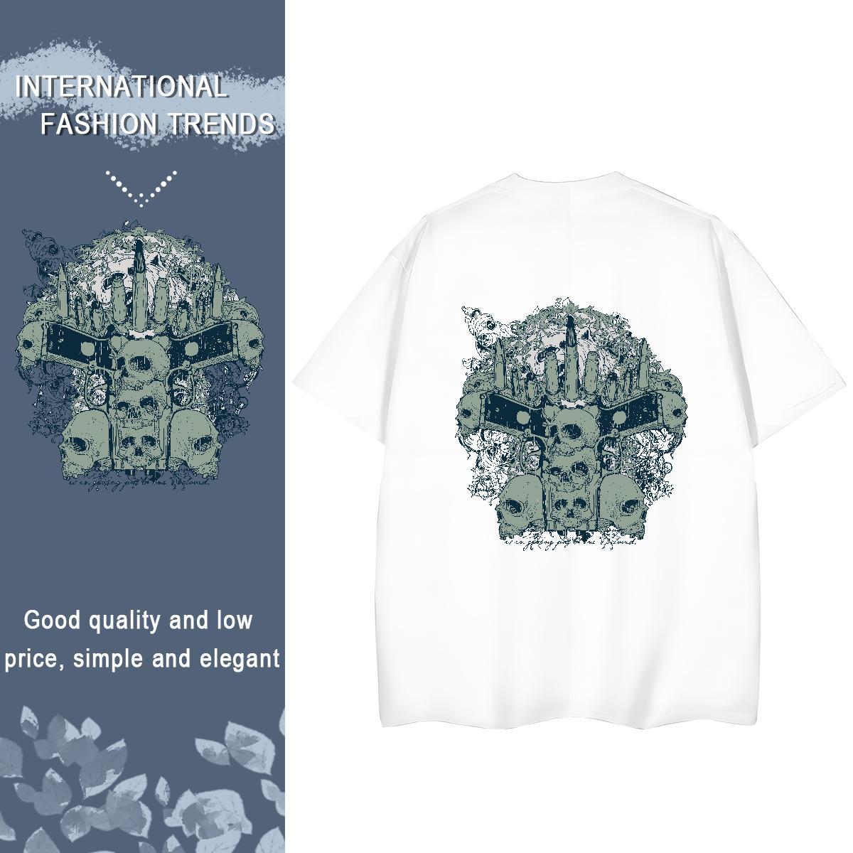 Brand T Shirt For Woman 100% Cotton 230g O-Neck Short Sleeve High Street Hip Hop skull Woman Tshirt Comfortable White Plus Size Clothes Shirt