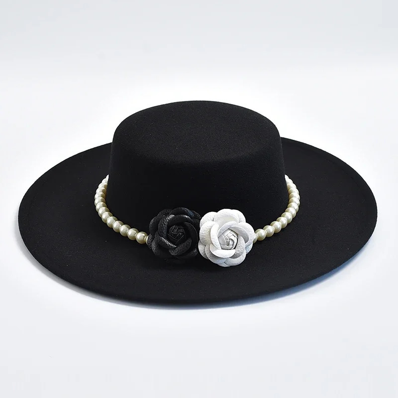 French Fedora womens hat 10CM wide brown flat top felt hat winter autumn derby wedding jazz hat 241019
