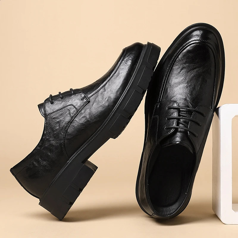 Mens dress elevator shoe platform breathable elevator casual business leather high heels 5/8/10CM high mens shoes 241019