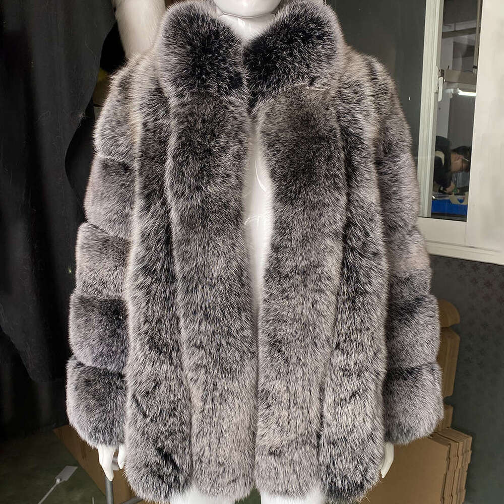 Yoloagain Women's Real Jacket Long 2024 Winter Warm Natural Fox Fur Coat With Collar