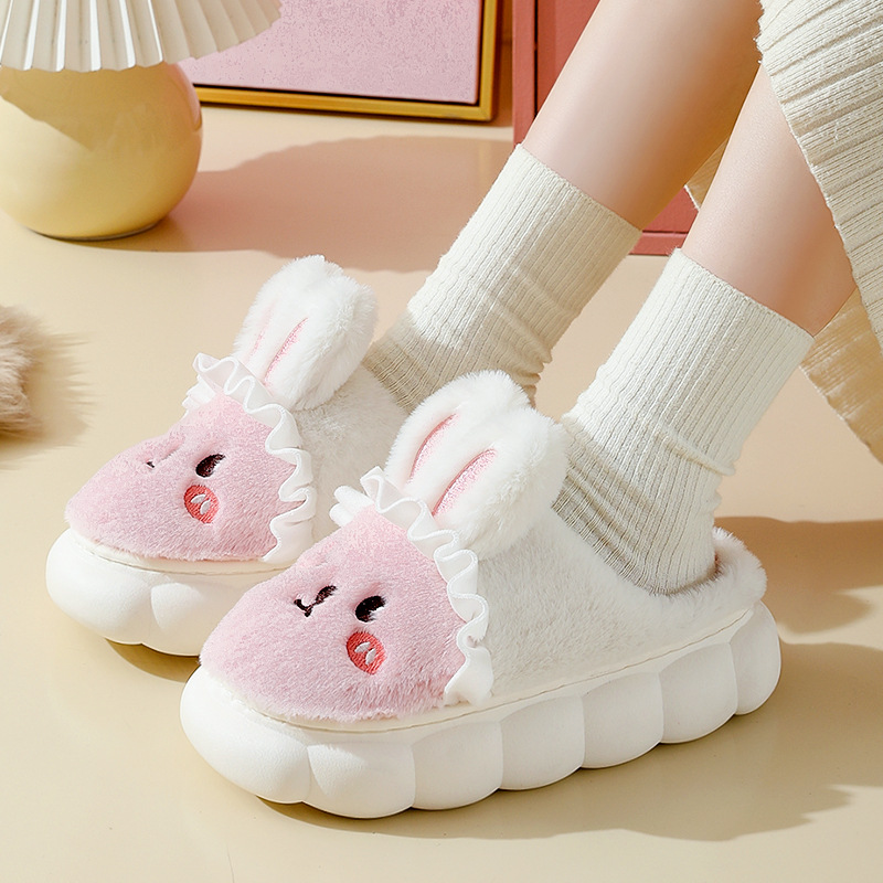 Cute Cartoon Rabbit Slippers with Anti-Slip Thick Bottom for Women