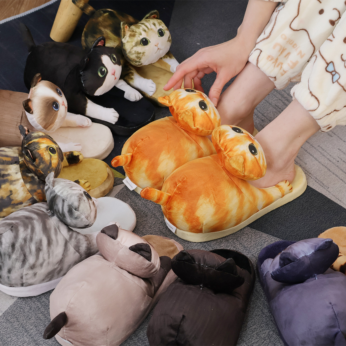 2024 New Simulated Cat Slippers Comfortable Anti slip Cotton Dragging