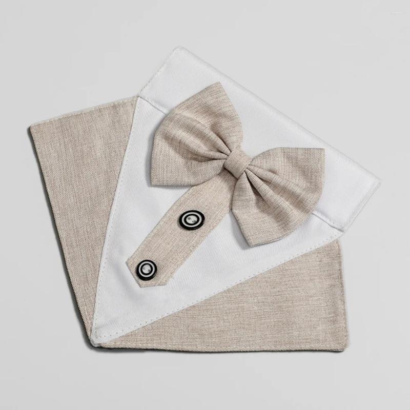 Dog Collars Pet Collar Elegant College Style Bow Tie Saliva Towel Triangle Scarf Costume Accessories For Travel (Khaki Size L/XL)