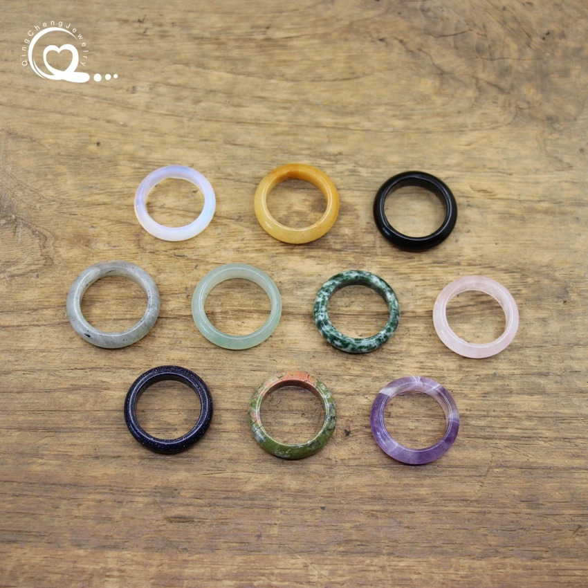 Healing Crystal Band Rings Natural Stone Quartz Agates Jaspers Dainty Finger Solid Ring Women Fashion Minimalist Jewelry4209 241010