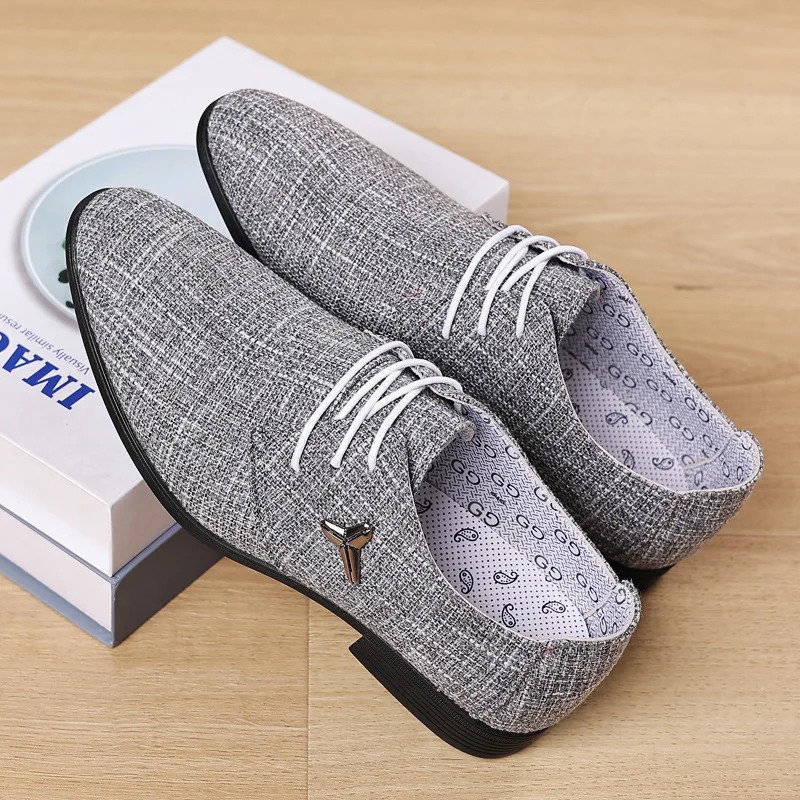Oxford shoes mens mens dress shoes breathable toe linen canvas business shoes mens casual shoes size 38-48 241019