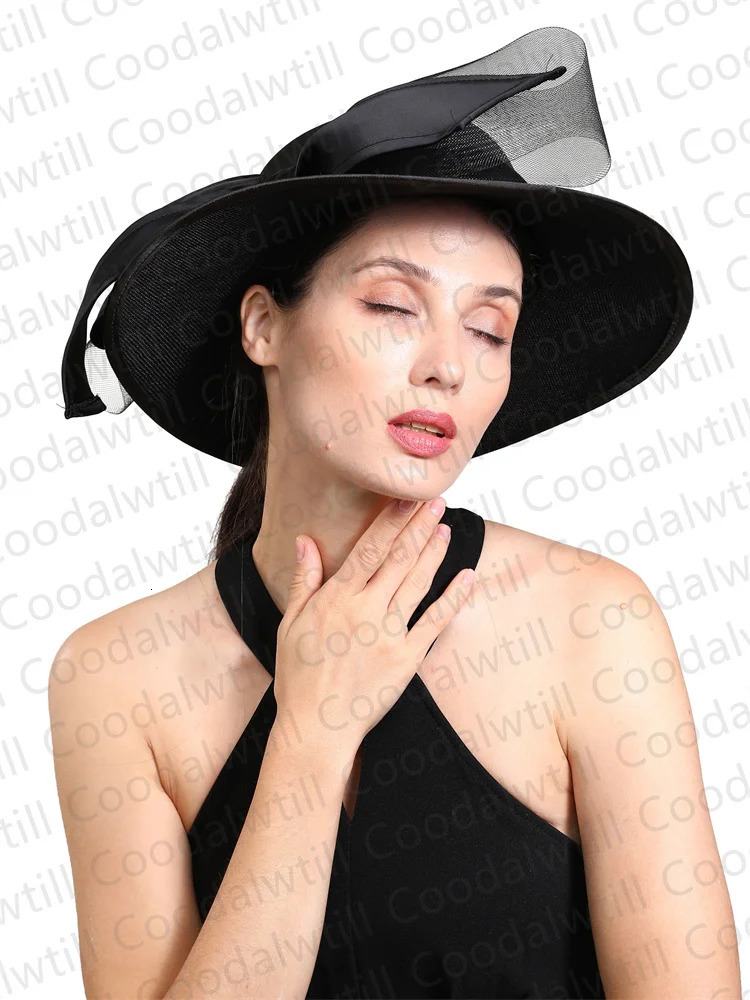 Womens Chruch Satin Fedora Hat Womens Elegant Wedding Fascinator Bow Party Chapeau Womens Retro Chapeu Marca de Luxo 241019