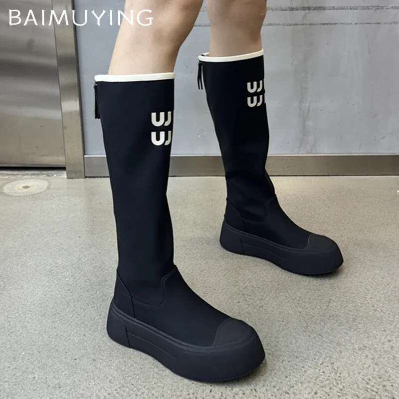 Platform Women Knee High Boots Flats Fashion Winter Leather Shoes Woman 2024 Trend New Goth Casual Snow Botas De Mujer