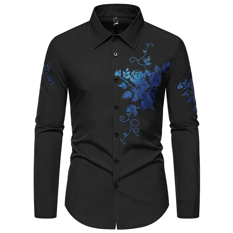 Mens 3D Printed Shirt Single Chest Collar Loose Top Fashionable Mens Wedding Ball Party Rose Flower Dress 241007