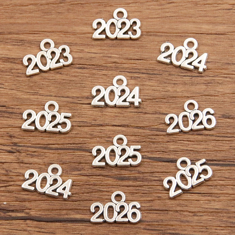 60PCS 1014mm Metal Alloy Po Color Years Charms 2023 2024 2025 2026 Pendant For Jewelry Making DIY Handmade Craft 241010