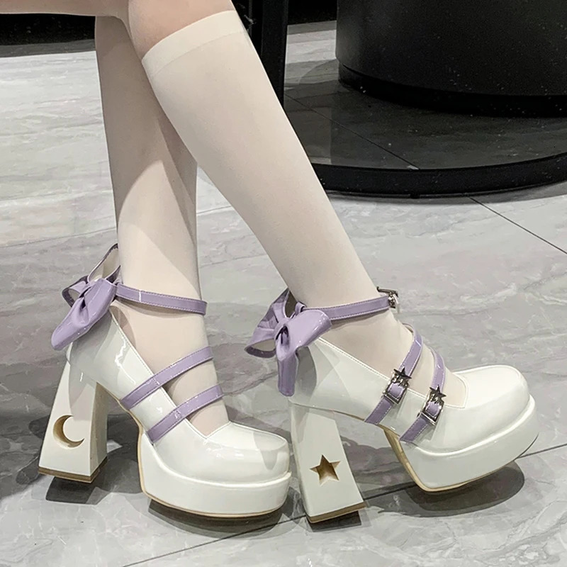 Y2k Thick Platform High Heels Pump Womens Spring Punk Thick High Heels Mary Jane Lolita Shoes Womens Patent Leather Role Playing Shoes 241019