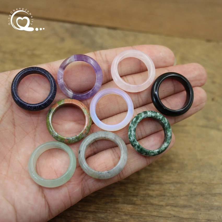 Healing Crystal Band Rings Natural Stone Quartz Agates Jaspers Dainty Finger Solid Ring Women Fashion Minimalist Jewelry4209 241010