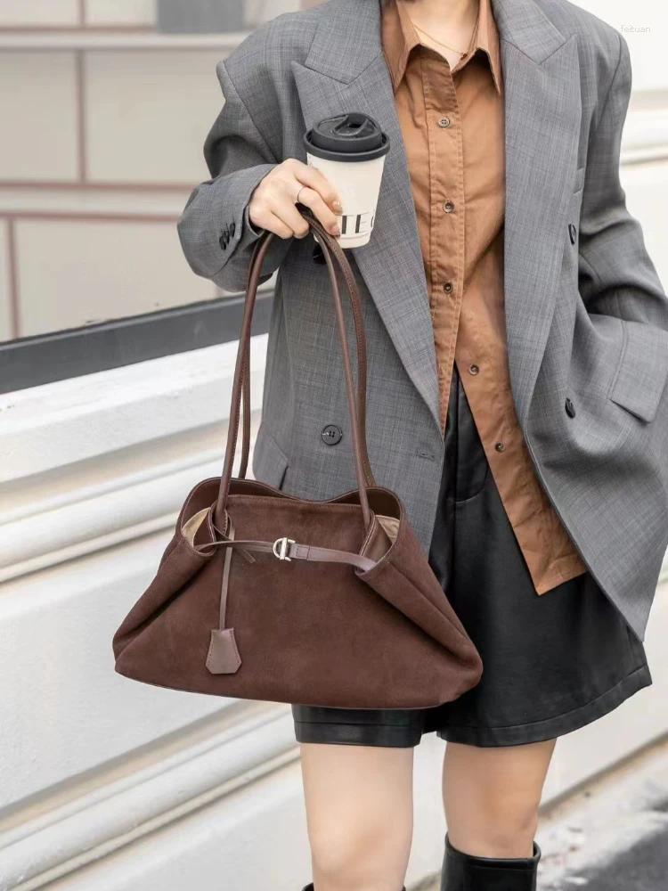 Totes All-match Shape Change Design Large Tote Coffee New Matte Real Suede Leather Women Shoulder Bag High-end Travel Handbag