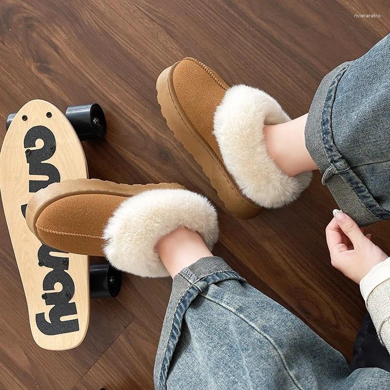 Boots Women's Round Flat Shoes For Women Slip-on Platform Short Plush Ankle Woman Snow Outdoor Anti-slip Keep Warm