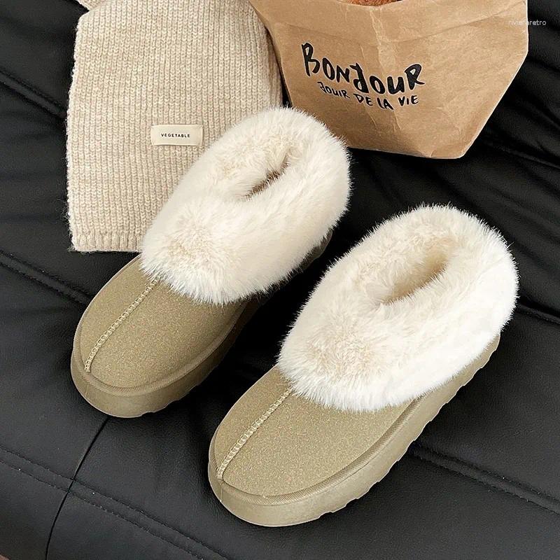 Boots Women's Round Flat Shoes For Women Slip-on Platform Short Plush Ankle Woman Snow Outdoor Anti-slip Keep Warm