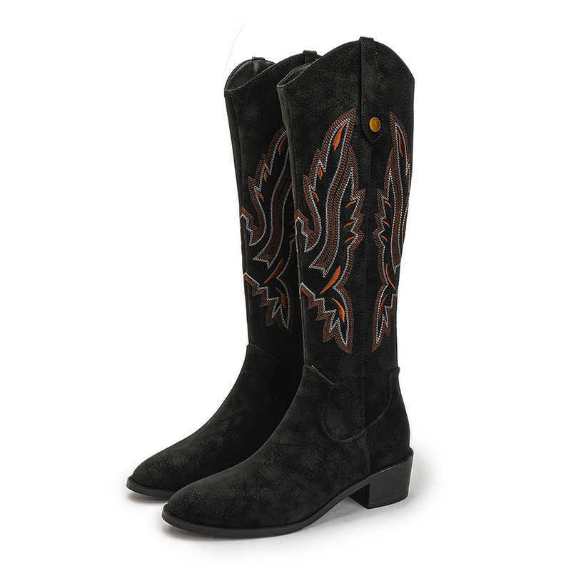 Fashion Boots Embroidered High Martin Boots For Women Autumn Winter New Item Thick Heel Patterned Knight Boots Warm Boots 241008