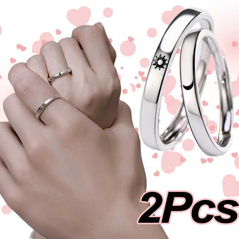 Fashion Simple Couple Ring Lover Sun Moon Opening Adjustable Rings Set Women Wedding Anniversary Valentine Day Jewelry Gifts Y241019