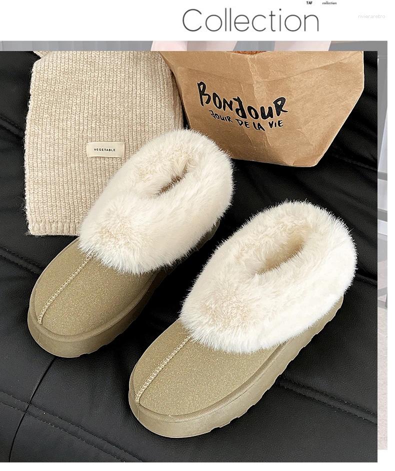 Boots Women's Round Flat Shoes For Women Slip-on Platform Short Plush Ankle Woman Snow Outdoor Anti-slip Keep Warm