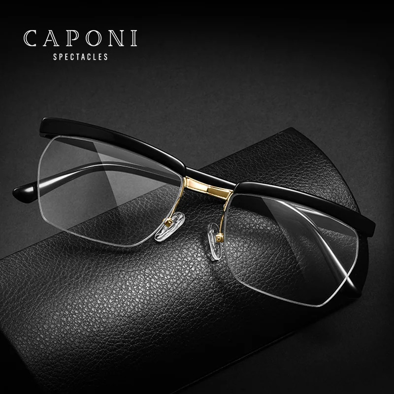 CAPONI Tom Hardy Legend Glasses Men Half Frame Computer Glasses Frame Blue Light Blocking Optical Mens Eyeglasses BF1053 241019