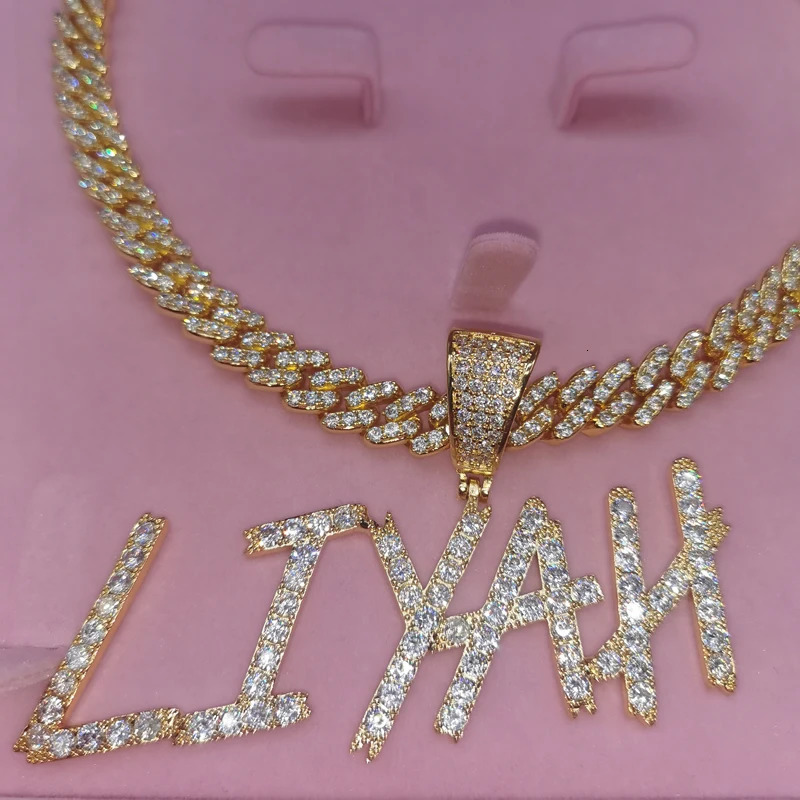 Custom Name Necklace with 9MM Zircon Cuban Chain for Women Men Sharp Bubble Letters Pendant Hip Hop Jewelry 241019