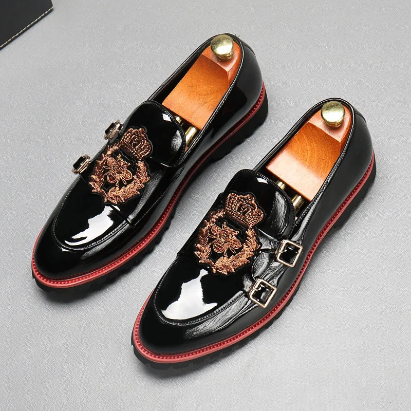 black mens coat patent leather double button formal dress shoes business handmade mens shoes size 38-48 241019