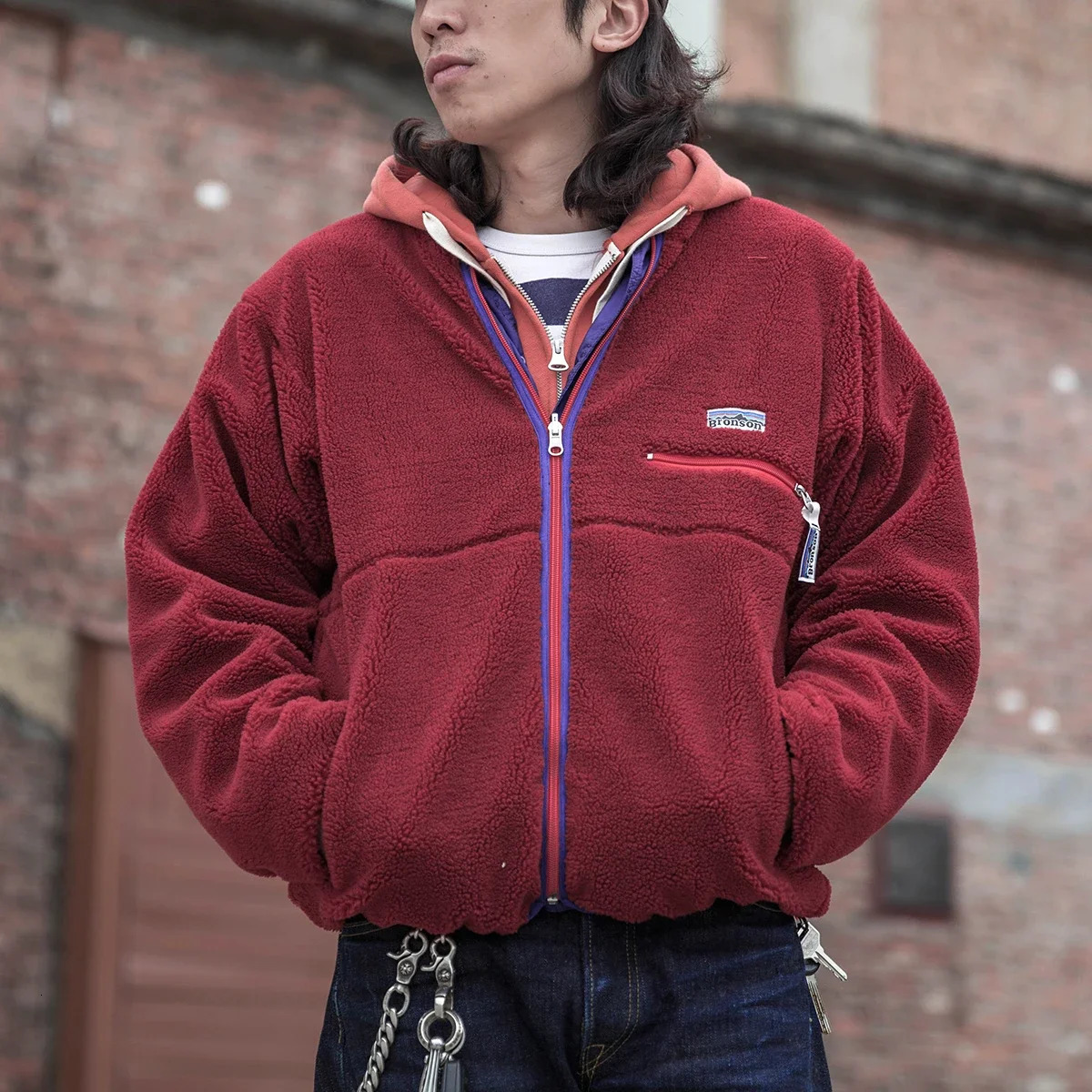 Bronson Outdoor Reversible Zipper Wool Jacket Retro Fashion Mens Sherpa Jacket 241007