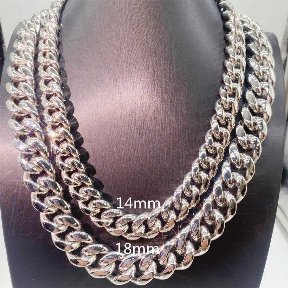 10MM Moissanite Sliver Buckle Stainless Steel Cuban Mens Chain Plated 16K White Gold Bracelet Necklace for Men