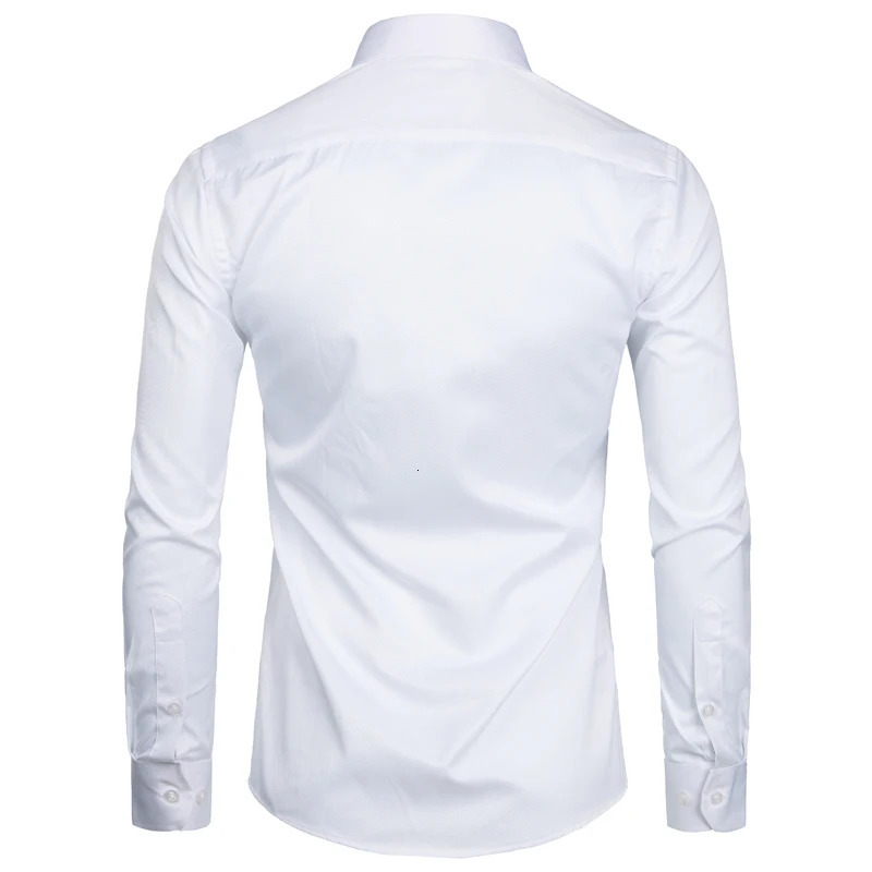 White business dress mens fashionable slim fit long sleeved solid casual shirt mens workwear pocket S-8XL 241007