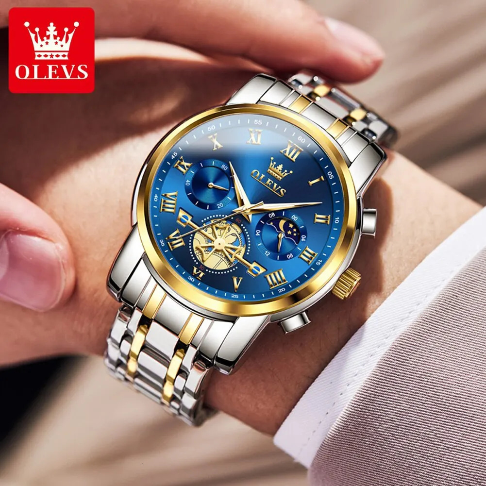OLEVS top mens watch classic Roman dial mens watch original quartz waterproof luminous chronograph 241019