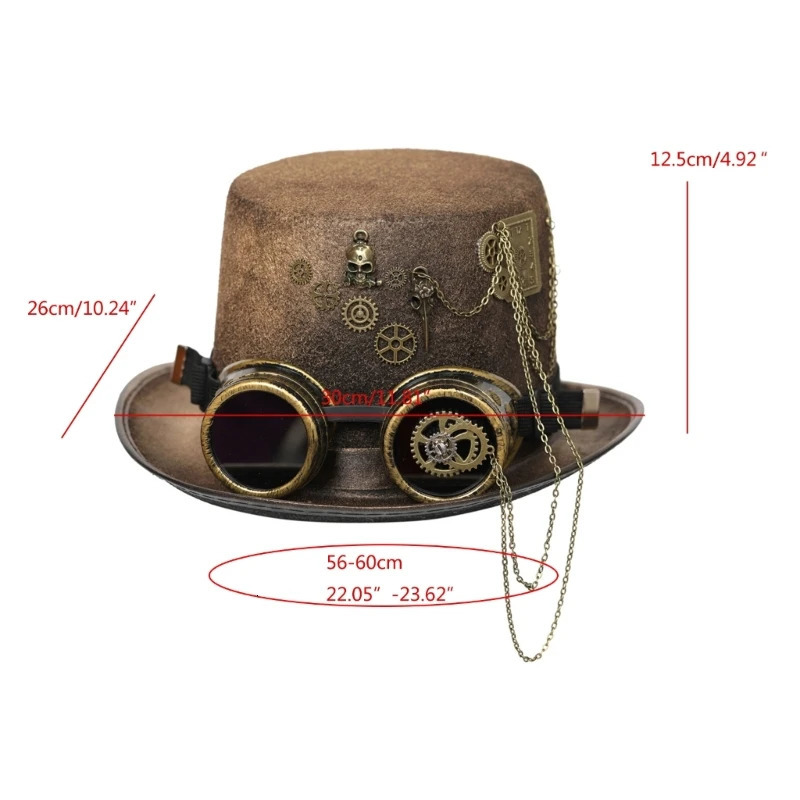 Steam punk mens hat with goggles gay top hat jazz hat gothic steam punk mens anti slip hat carnival nightclub 241019