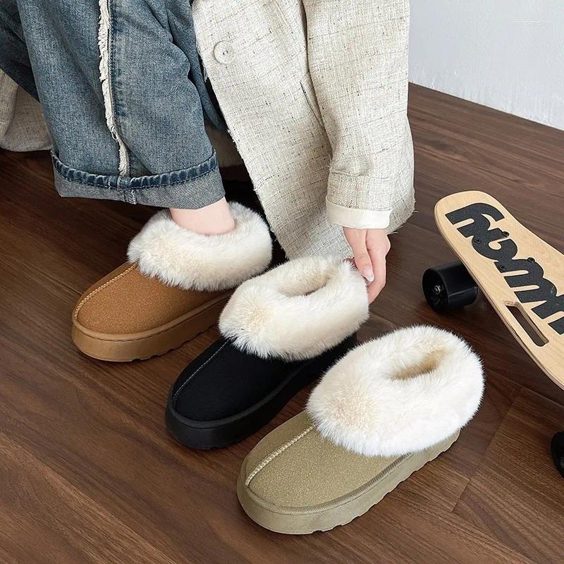 Boots Women's Round Flat Shoes For Women Slip-on Platform Short Plush Ankle Woman Snow Outdoor Anti-slip Keep Warm
